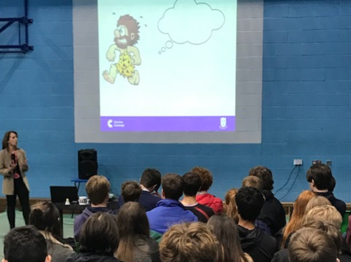 School children listening to Caroline Cavanaghs talk on how to manage panic attacks